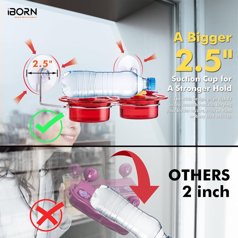 مغذي طيور النحل من نوع iBorn Window Hummingbird Feeder، يتميز بكوب شفط قوي، مغذيات صغيرة مناسبة للاستخدام في الهواء الطلق، فتحات تغذية مقاومة للنحل، وقاعدة مصنوعة من الفولاذ المقاوم للصدأ، سعة 3 أونصات، موديل جديد لعام 2025. - Image 4