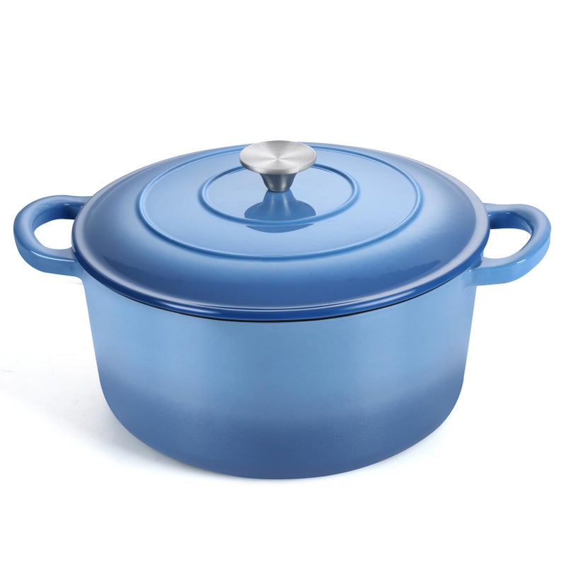 TeamFar 6QT Dutch Oven with Lid Enameled Nonstick Cast Iron Dutch Oven Cooking Pot for Stewing Baking Braising Various Stoves  Oven Safe Toxic Free  Solid Dual Handles  Easy Cleanup  Blue