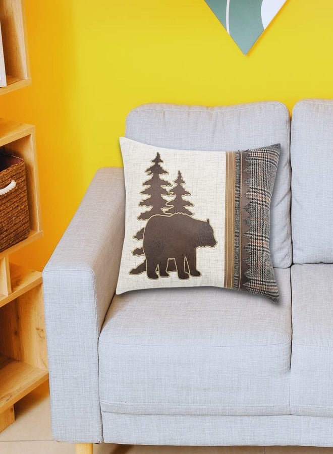Comfy Hour Wildlife Collection 18"x13" Plaid Bear with Christmas Tree Accent and Throw Pillow, Winter Decorative Cushion, Polyester - Image 3