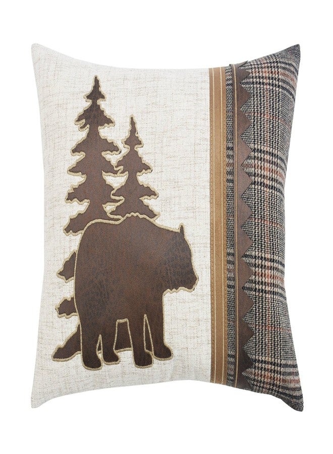 Comfy Hour Wildlife Collection 18"x13" Plaid Bear with Christmas Tree Accent and Throw Pillow, Winter Decorative Cushion, Polyester - Image 1