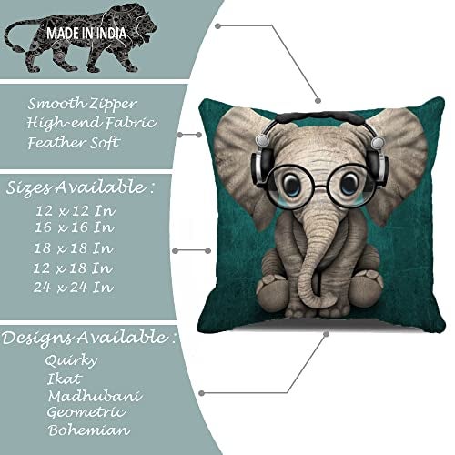 STITCHNEST Jute Elephant Digitally Printed Cushion Cover - 12"x12", Multi Colour - Image 3