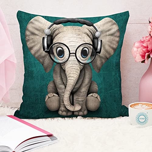 STITCHNEST Jute Elephant Digitally Printed Cushion Cover - 12"x12", Multi Colour - Image 1