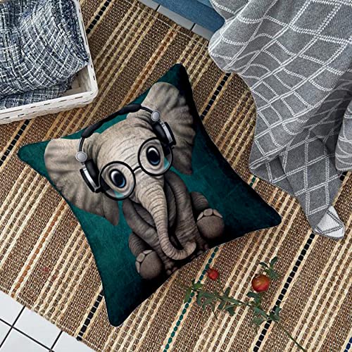 STITCHNEST Jute Elephant Digitally Printed Cushion Cover - 12"x12", Multi Colour - Image 2