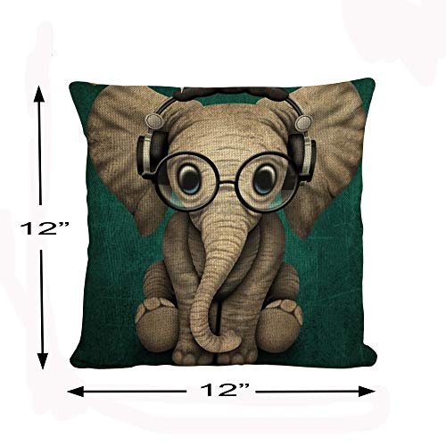 STITCHNEST Jute Elephant Digitally Printed Cushion Cover - 12"x12", Multi Colour - Image 4