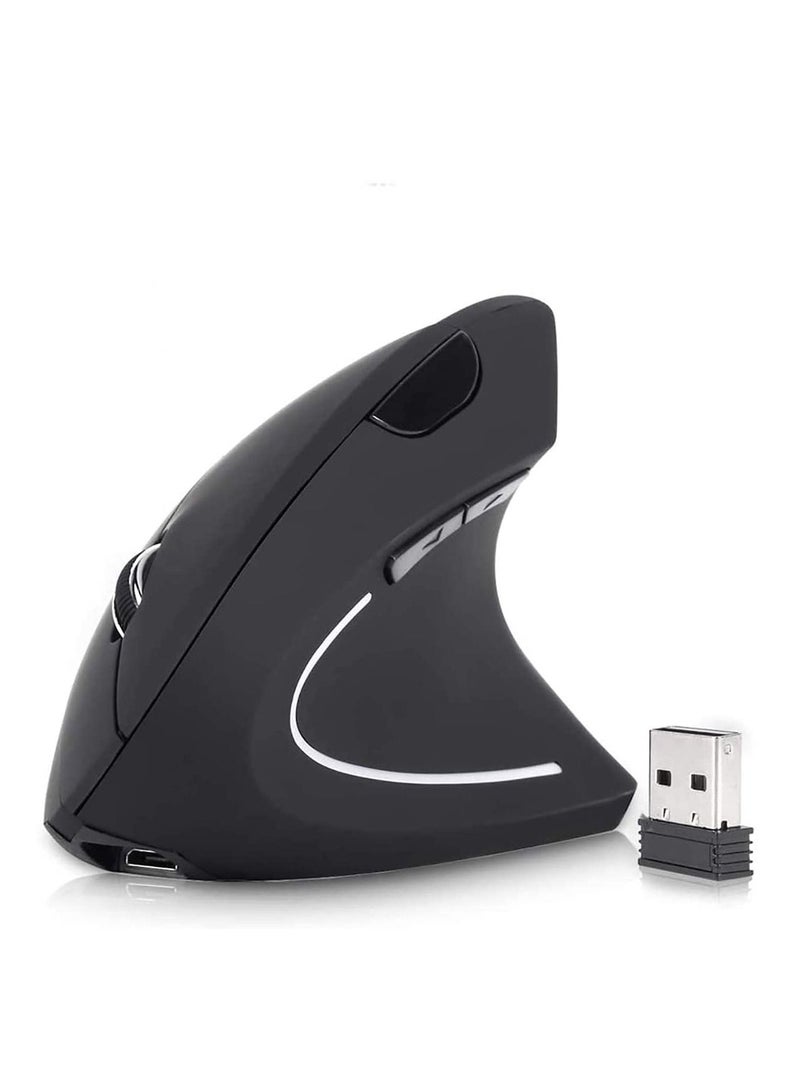 Excefore Rechargeable Ergonomic Wireless Mouse, 2.4G USB Optical Vertical Mouse with 3 Adjustable DPI 800/1200/1600 Levels 6 Buttons for Computer, Laptop, PC, MacBook (Black)  - Image 1