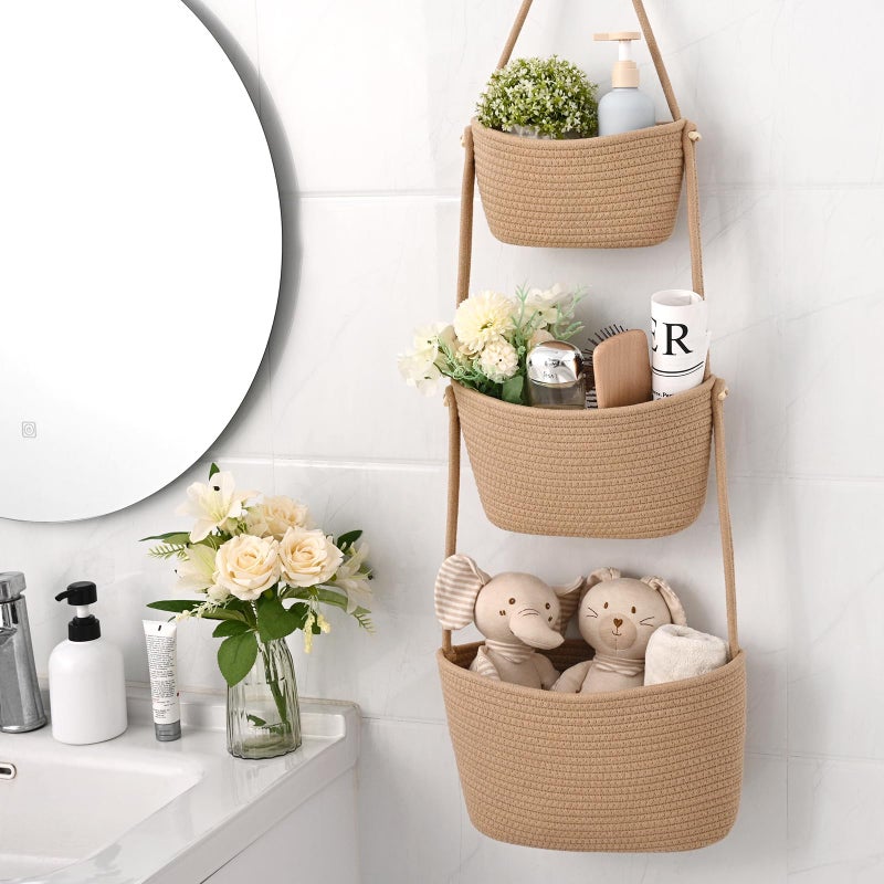Degeyoyo Hanging Storage Baskets, Over the Door Basket, Cotton Wall Baskets Storage, Hanging Door Basket with 4 Hooks - Image 4