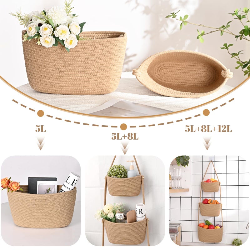 Degeyoyo Hanging Storage Baskets, Over the Door Basket, Cotton Wall Baskets Storage, Hanging Door Basket with 4 Hooks - Image 5