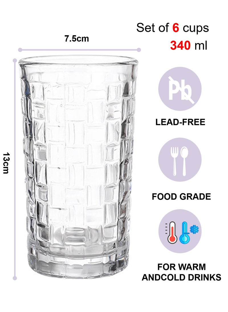 طقم زجاج عالي البورسليكات، مجموعة من ستة قطع، نمط منسوج من Tengman، لمشروبات القهوة والشاي الباردة، 340 مل - Image 2