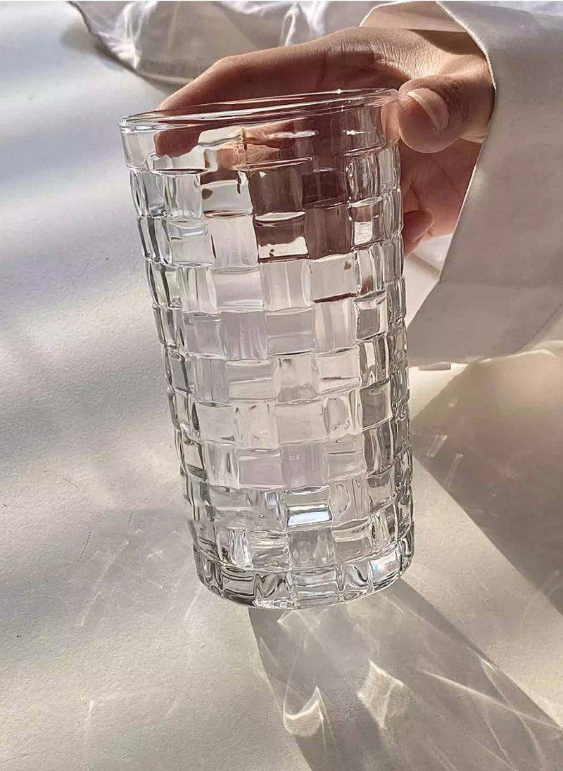 طقم زجاج عالي البورسليكات، مجموعة من ستة قطع، نمط منسوج من Tengman، لمشروبات القهوة والشاي الباردة، 340 مل - Image 4