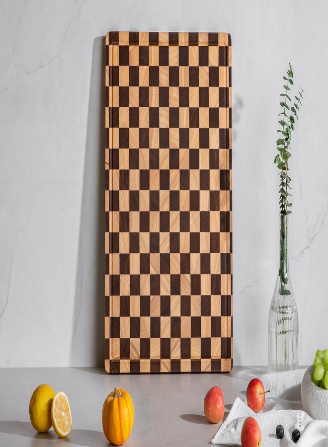 THETCHRY Cutting Boards for Kitchen, Extra Large Chopping Board for Stovetop, Checkered Acacia Wood Cutting Board with Juice Grooves, Butcher Block with Gift Box, 20" x 15" x 1" - Image 5