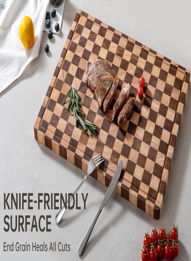 THETCHRY Cutting Boards for Kitchen, Extra Large Chopping Board for Stovetop, Checkered Acacia Wood Cutting Board with Juice Grooves, Butcher Block with Gift Box, 20" x 15" x 1" - Image 3