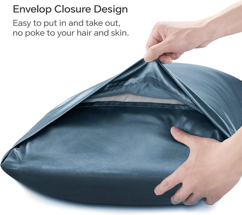 بيديليت وسادة ساتين بيدليت للشعر والجلد الناعم والتبريد على غرار حكمة وسادة الحرير 2 عبوة مع غلاف غلاف هدية للنساء الرجال (20 "" x36 "" كينغ حجم بلوستيل) - Image 5