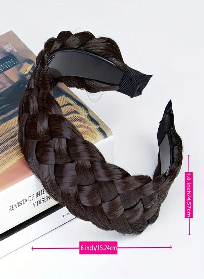 Ashkash Classic Chunky Braided Hair Headband - 5-Strand Wide Synthetic Hairband with Teeth Grip - Stylish Updo & Everyday Wear Hair Accessory for Women (Brown, Free Size) - Image 2