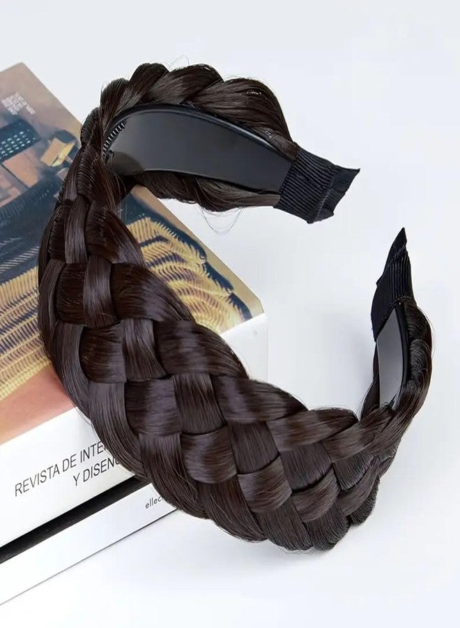 Ashkash Classic Chunky Braided Hair Headband - 5-Strand Wide Synthetic Hairband with Teeth Grip - Stylish Updo & Everyday Wear Hair Accessory for Women (Brown, Free Size) - Image 1
