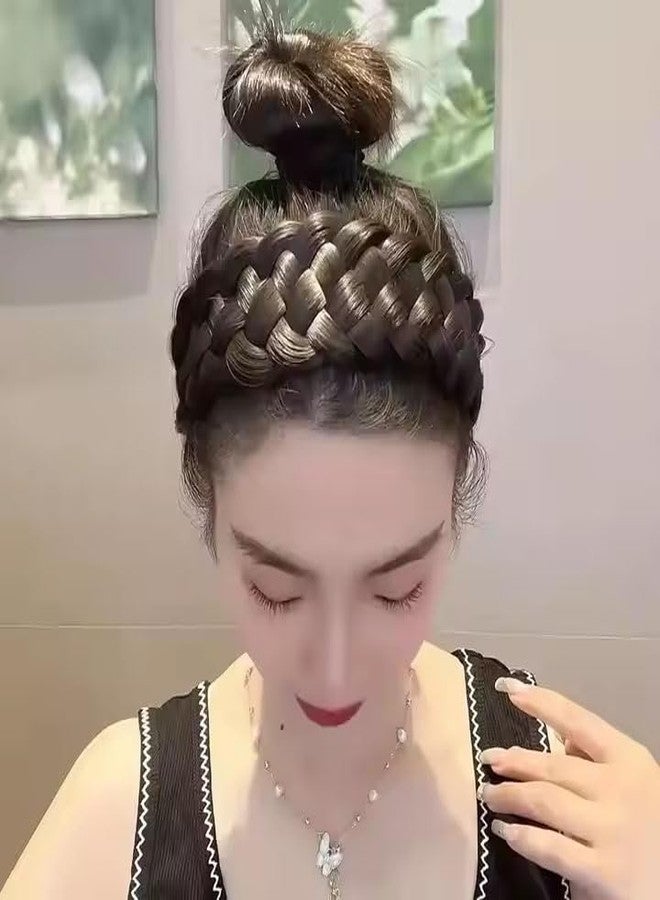 Ashkash Classic Chunky Braided Hair Headband - 5-Strand Wide Synthetic Hairband with Teeth Grip - Stylish Updo & Everyday Wear Hair Accessory for Women (Brown, Free Size) - Image 3