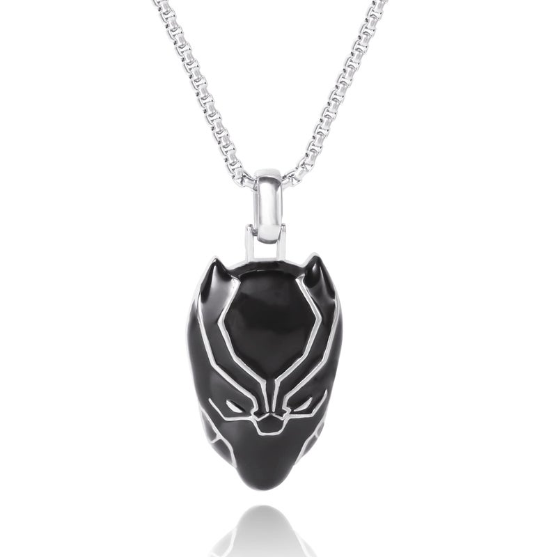 Marvel Men's Black Panther Pendant Necklace, Black Enamel and Stainless Steel, 24" Box Chain - Image 1