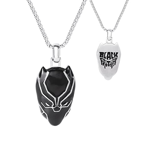 Marvel Men's Black Panther Pendant Necklace, Black Enamel and Stainless Steel, 24" Box Chain - Image 3