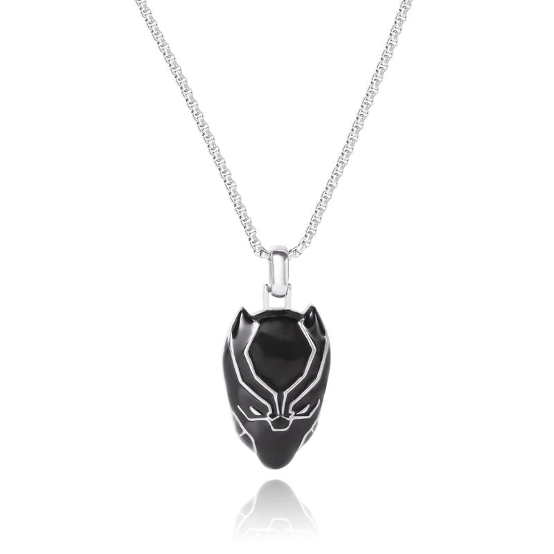 Marvel Men's Black Panther Pendant Necklace, Black Enamel and Stainless Steel, 24" Box Chain - Image 5