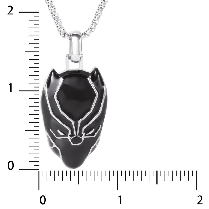 Marvel Men's Black Panther Pendant Necklace, Black Enamel and Stainless Steel, 24" Box Chain - Image 4
