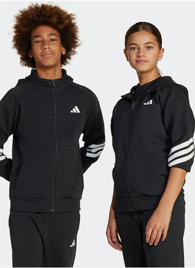 اديداس Youth 3 Stripe Ribbed Cuff Hoodie