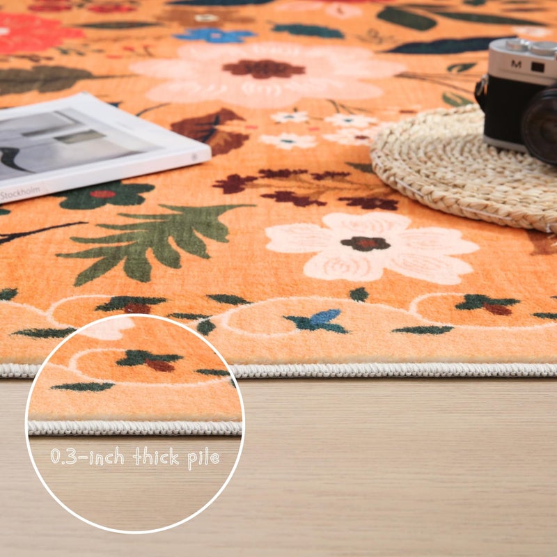 Rugcomf Area Rugs 8x10 Rug for Living Room Clearance Washable Boho Area Rug Non Slip Floral Vintage Low Pile Large Rug for Living Room, Bedroom, Farmhouse, Dining Room, Kids Playroom(Yellow) - Image 4