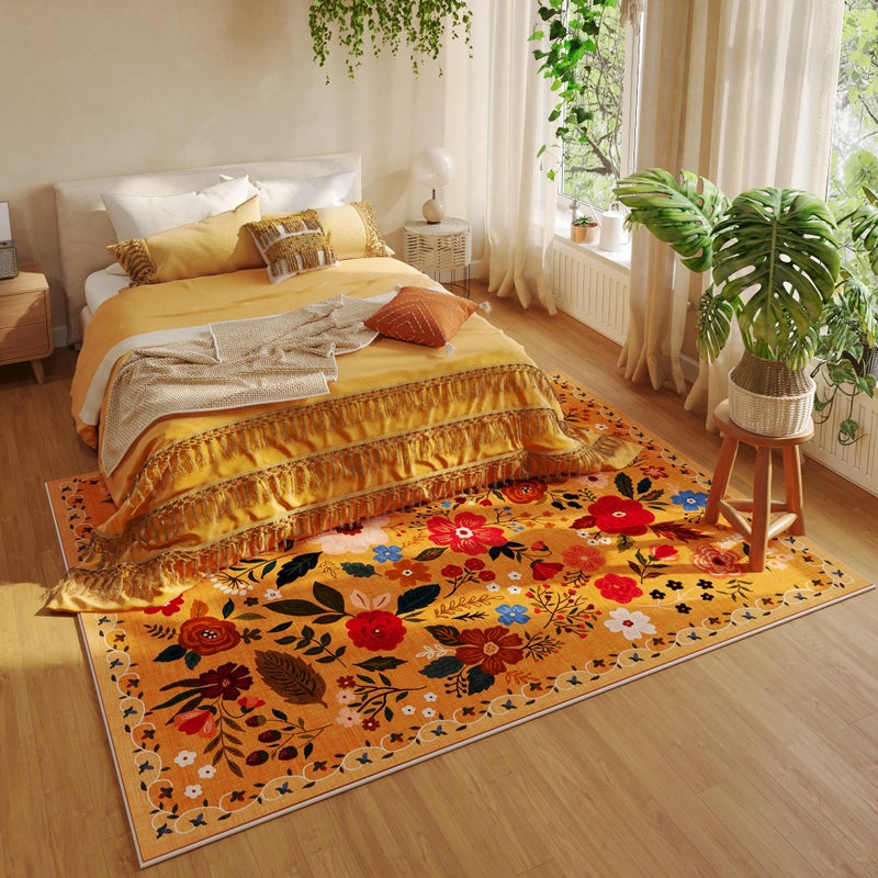 Rugcomf Area Rugs 8x10 Rug for Living Room Clearance Washable Boho Area Rug Non Slip Floral Vintage Low Pile Large Rug for Living Room, Bedroom, Farmhouse, Dining Room, Kids Playroom(Yellow) - Image 5