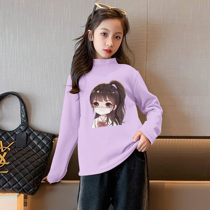 Y2367# Girls De Velvet Long Sleeve T-Shirt Autumn New Cuhk Children'S Foreign Style De Velvet Children'S Comfortable Joker T-Shirt Tide - Image 1
