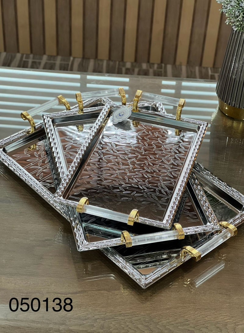 3 Pieces Steel Serving Tray Set