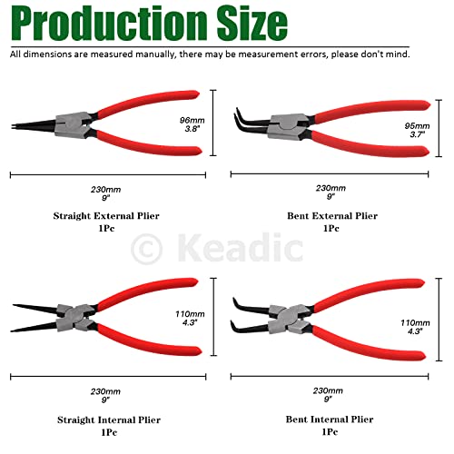 Keadic 8 Pcs 9" Heavy Duty External Snap Ring Pliers and Precision Hooks Set with Storage Bag, Circlip Pliers Set with Straight/Bent Jaw for Car Ring Hose Remover - Image 2