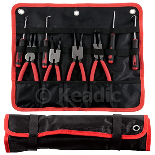 Keadic 8 Pcs 9" Heavy Duty External Snap Ring Pliers and Precision Hooks Set with Storage Bag, Circlip Pliers Set with Straight/Bent Jaw for Car Ring Hose Remover - Image 4