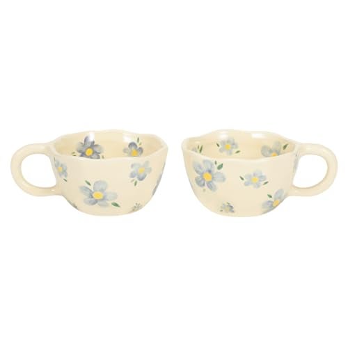 Koythin 2-Pieces Ceramic Coffee Mugs, Creative Cute Flower Cup for Office and Home, 8.5 oz/250 ml Aesthetic Mug for Latte Tea Milk (2 Blue Flower) - Image 1