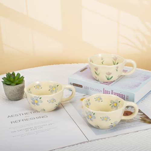 Koythin 2-Pieces Ceramic Coffee Mugs, Creative Cute Flower Cup for Office and Home, 8.5 oz/250 ml Aesthetic Mug for Latte Tea Milk (2 Blue Flower) - Image 5