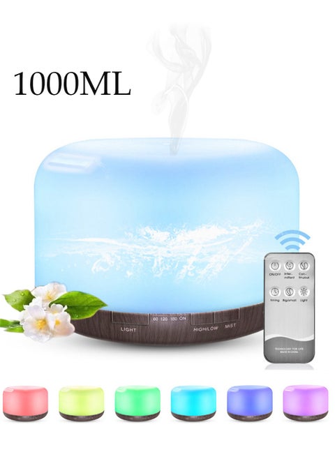 1000ml Essential Oil Diffuser-Humidifier,Aroma Diffuser for Home with 7 Colors Light,Remote Control Auto Off Ultrasonic Cool Mist Diffuser-Air Diffuser for Large Room,Bedroom,Office(Light Wood)