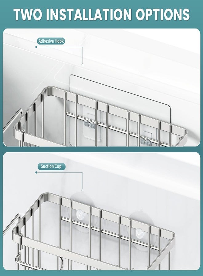 StorageRight 4-in-1 Sponge Holder for Kitchen Sink, Kitchen Organizers and Storage with Adhesive Hook & Suction Cups, Rustproof Sink Caddy for Kitchen Decor, Kitchen Sink Organizer - Silver - Image 4
