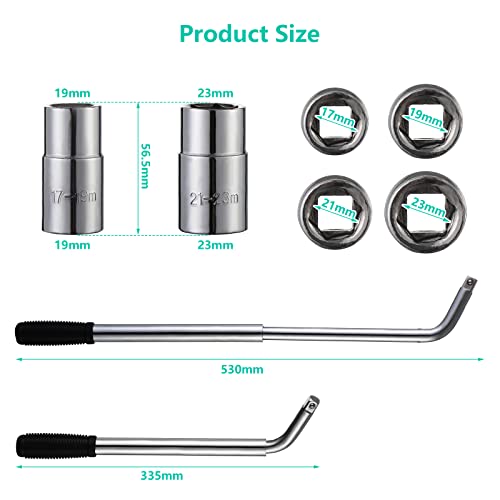 HSEAMALL Telescoping Lug Wrench,Extendable Wheel Nut Wrench Universal Extending Tyre Spanner,Tire Repair Tool Wheel Brace Set for Car Van Truck Caravan (17mm, 19mm, 21mm,23mm Socket) - Image 2