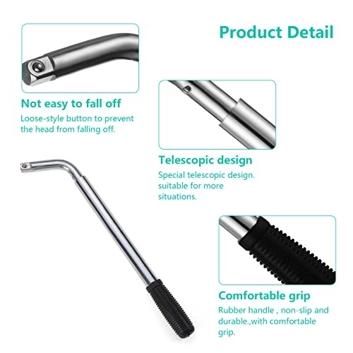 HSEAMALL Telescoping Lug Wrench,Extendable Wheel Nut Wrench Universal Extending Tyre Spanner,Tire Repair Tool Wheel Brace Set for Car Van Truck Caravan (17mm, 19mm, 21mm,23mm Socket) - Image 3