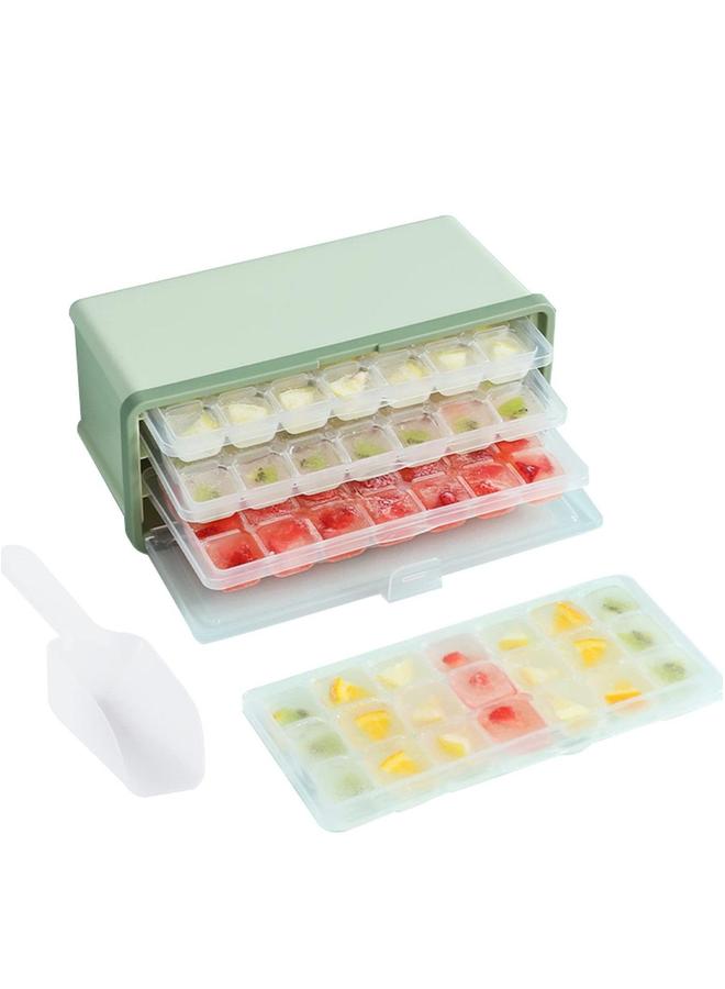 HOMESTAR 3 قطع صواني مكعبات الثلج للفريزر مع غطاء، قوالب سكب سهلة ودلو ومغرفة، 2 سم صانع شفاف، مصاصة - Image 1