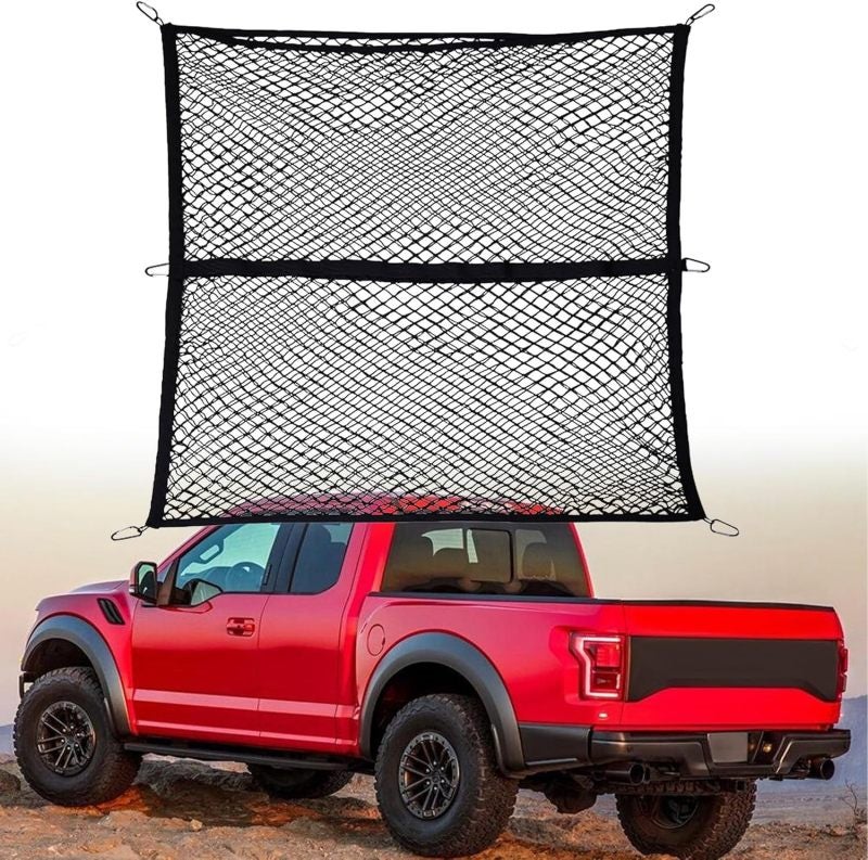Truck Cargo Net: 1 Black Heavy-Duty Elastic Cargo Net - Quick-Connect Bungee System Adjustable Secure Straps for Pickup Truck Roof Travel Luggage Storage & Outdoor Transport - Image 4