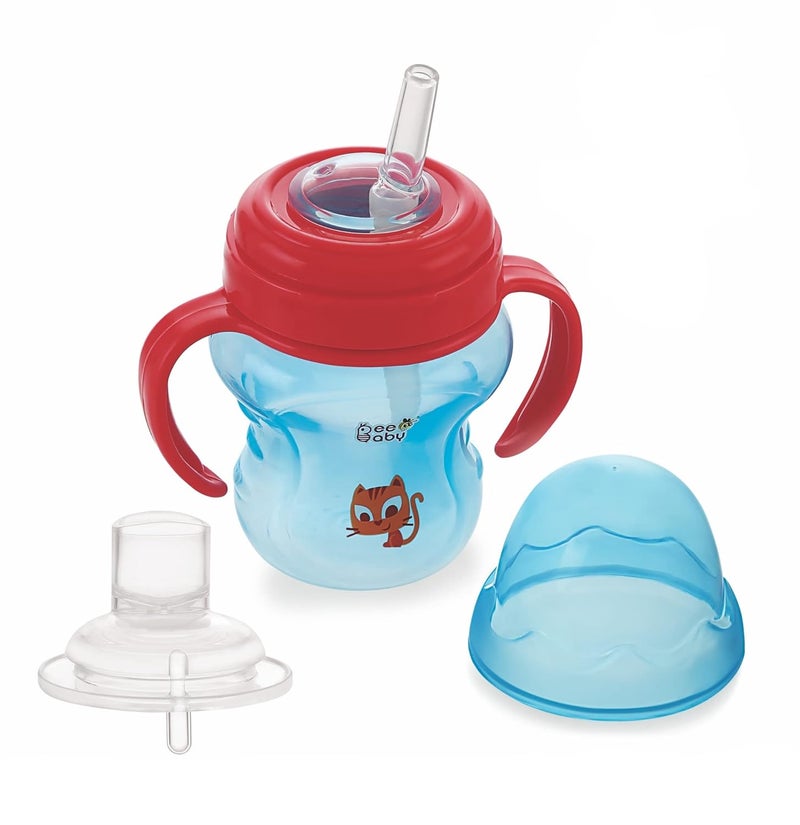 BEEBABY 2 in 1 Spout & Straw Sippy Cup for Baby, Interchangeable Leak Proof, Anti-Spill, Easy to Hold Sipper for Toddlers. 100% BPA Free. (1.0 Blue, 150 ML) - Image 1