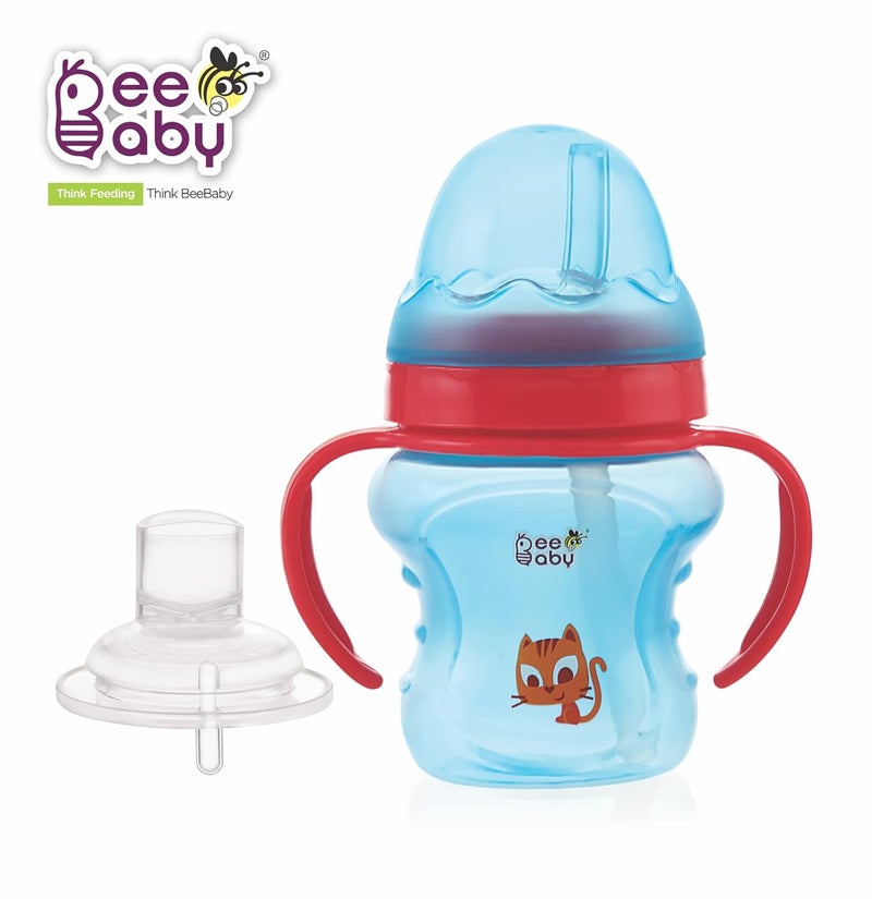 BEEBABY 2 in 1 Spout & Straw Sippy Cup for Baby, Interchangeable Leak Proof, Anti-Spill, Easy to Hold Sipper for Toddlers. 100% BPA Free. (1.0 Blue, 150 ML) - Image 2