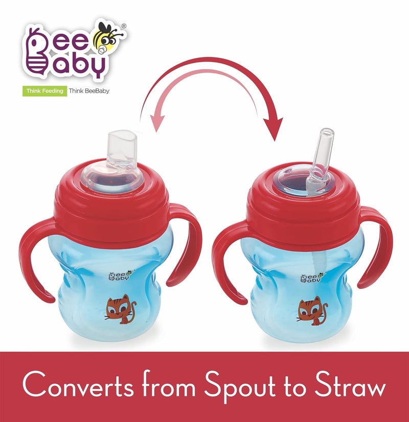 BEEBABY 2 in 1 Spout & Straw Sippy Cup for Baby, Interchangeable Leak Proof, Anti-Spill, Easy to Hold Sipper for Toddlers. 100% BPA Free. (1.0 Blue, 150 ML) - Image 3