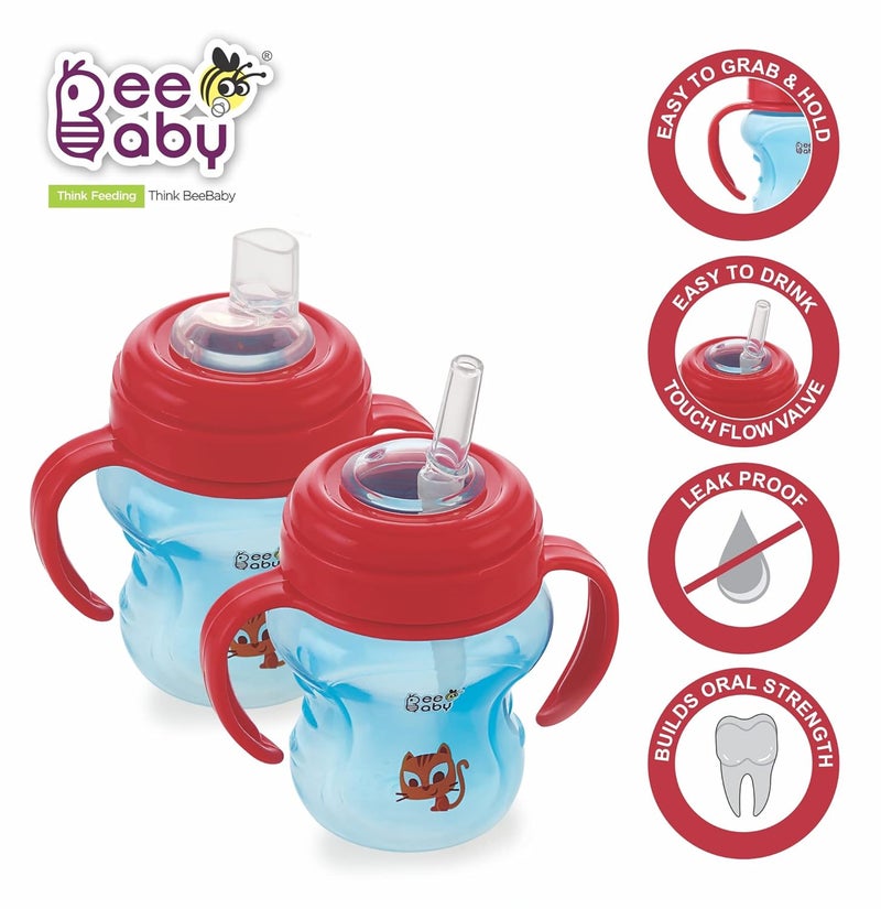 BEEBABY 2 in 1 Spout & Straw Sippy Cup for Baby, Interchangeable Leak Proof, Anti-Spill, Easy to Hold Sipper for Toddlers. 100% BPA Free. (1.0 Blue, 150 ML) - Image 4