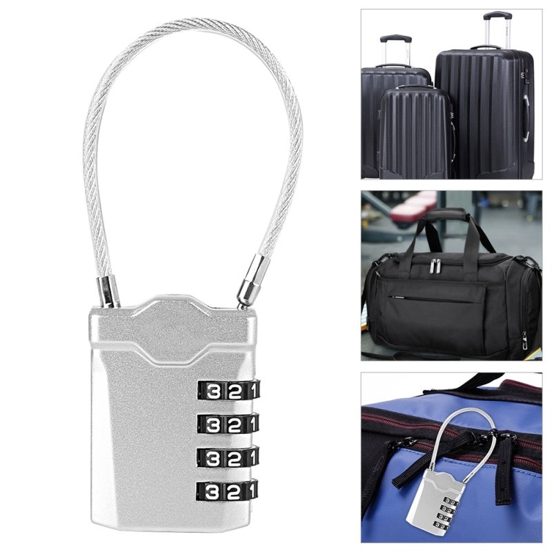 Tsa Approved Padlock: Silver Zinc Alloy, Resettable Combination, Tough Steel Wire Rope - Stylish Design, Mechanical Operation, Secure Luggage Lock for Travel Suitcases & Travelers - Image 5