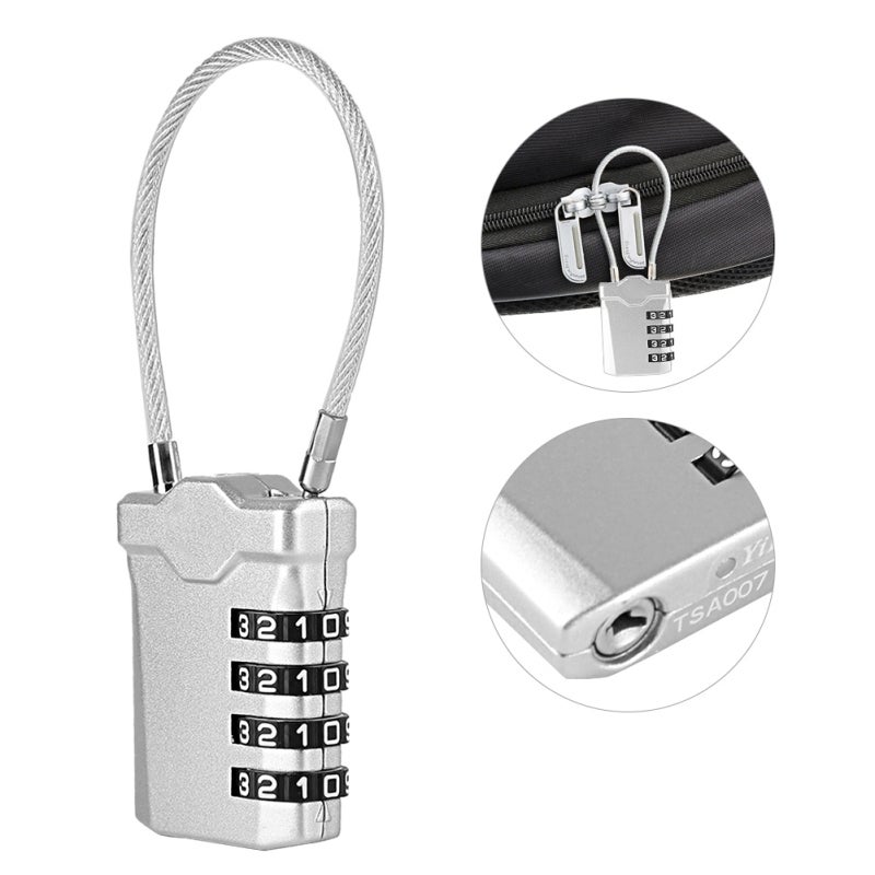 Tsa Approved Padlock: Silver Zinc Alloy, Resettable Combination, Tough Steel Wire Rope - Stylish Design, Mechanical Operation, Secure Luggage Lock for Travel Suitcases & Travelers - Image 4