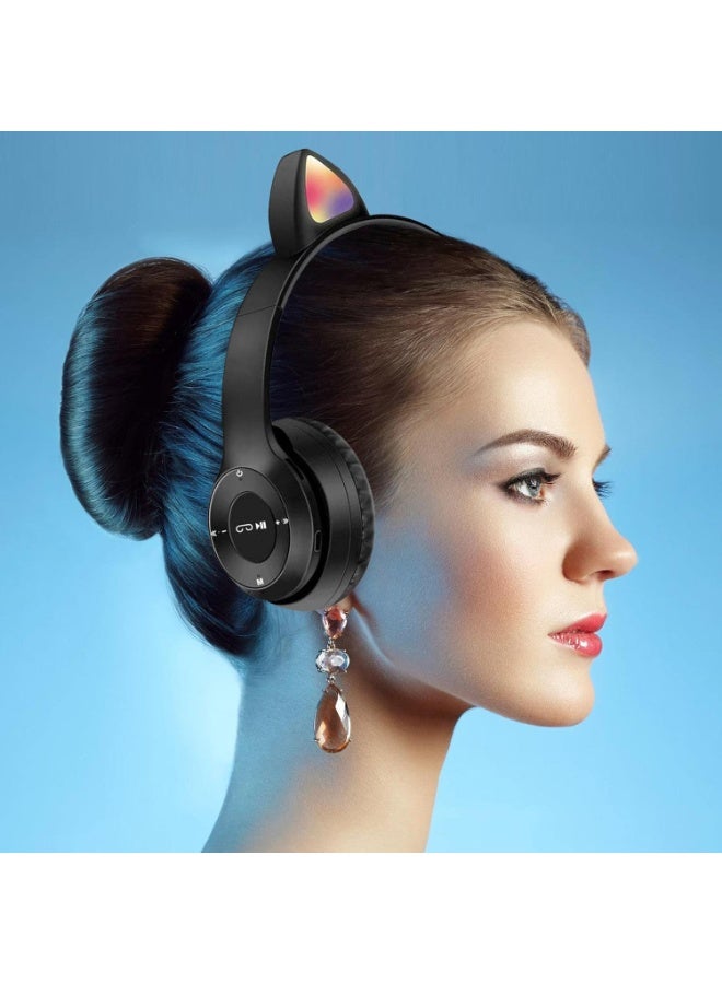 Raxoom Cat Ear Cordless Headphones | Cat Ear Wireless Bluetoothes 5.0 Headphones for Gym and Use,Wireless Noise-Canceling Bluetoothes Headphone Headset Earphone BLACK - Image 2