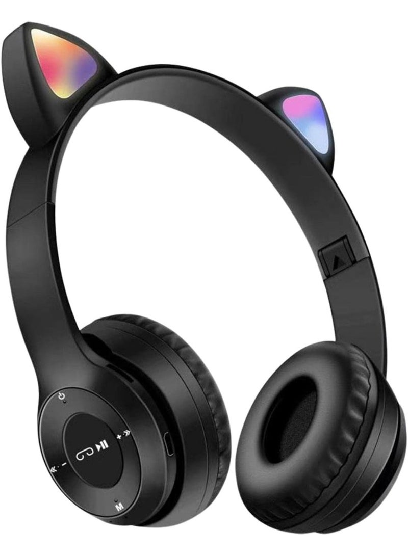 Raxoom Cat Ear Cordless Headphones | Cat Ear Wireless Bluetoothes 5.0 Headphones for Gym and Use,Wireless Noise-Canceling Bluetoothes Headphone Headset Earphone BLACK - Image 1