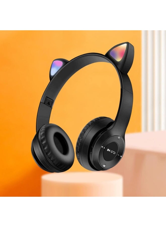 Raxoom Cat Ear Cordless Headphones | Cat Ear Wireless Bluetoothes 5.0 Headphones for Gym and Use,Wireless Noise-Canceling Bluetoothes Headphone Headset Earphone BLACK - Image 3