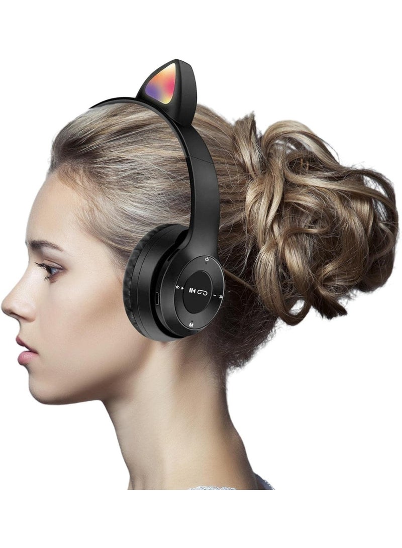 Raxoom Cat Ear Cordless Headphones | Cat Ear Wireless Bluetoothes 5.0 Headphones for Gym and Use,Wireless Noise-Canceling Bluetoothes Headphone Headset Earphone BLACK - Image 5