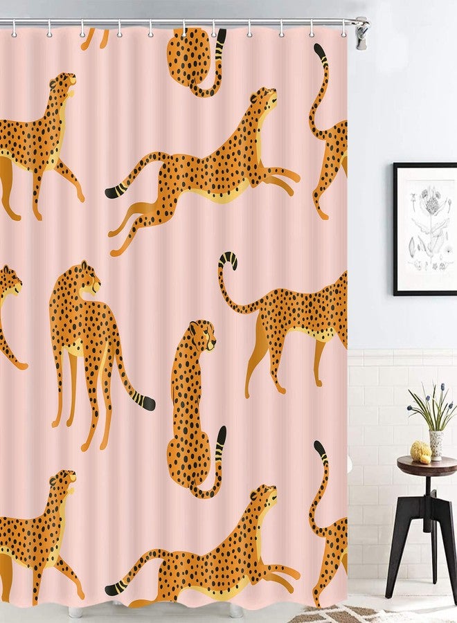 Uokiuki Boho Leopard Fabric Shower Curtain, Tropical Animal Cheetah Shower Curtain for Bathroom, Pink Shower Curtain with Hooks 69 x 70 Inch - Image 2