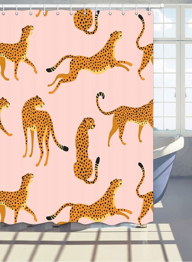 Uokiuki Boho Leopard Fabric Shower Curtain, Tropical Animal Cheetah Shower Curtain for Bathroom, Pink Shower Curtain with Hooks 69 x 70 Inch - Image 4